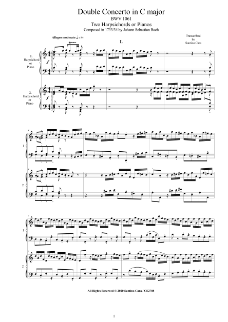 Bach Concerto BWV1061 Score Piano Duet