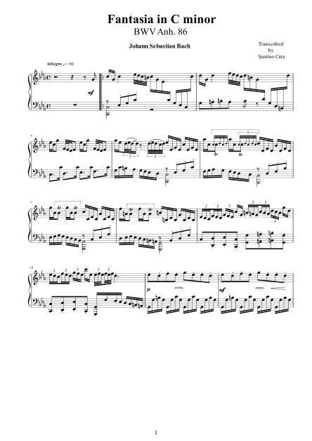 Bach Fantasia BWVanh86 score pdf