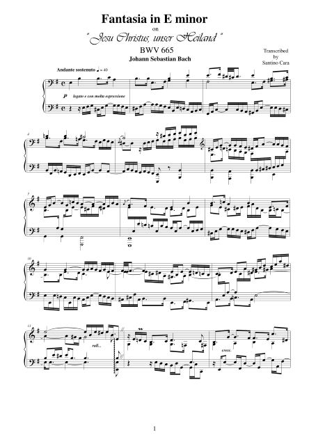 Bach Fantasia BWV665 score pdf