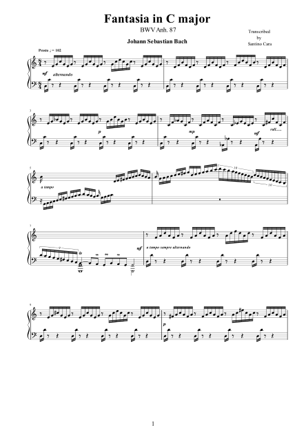 Bach Fantasia BWVanh87 score pdf