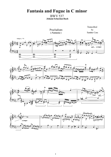 Bach Fantasia Fugue BWV537 score pdf