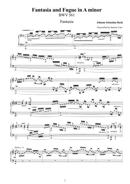 Bach Fantasia Fugue BWV561score pdf