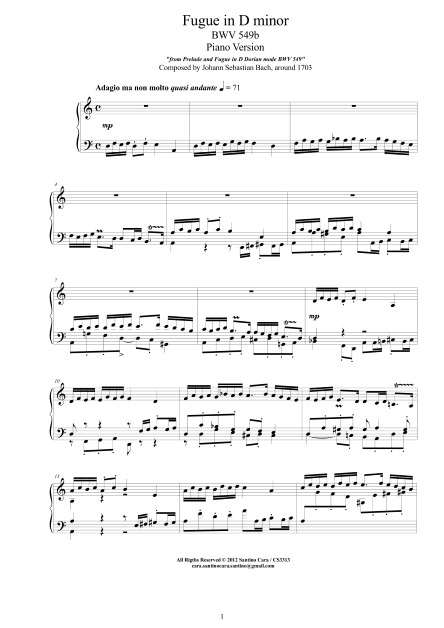 Bach Fugue BWV549b score pdf