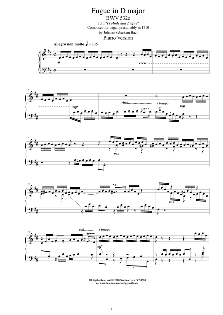 Bach Fugue D major score pdf
