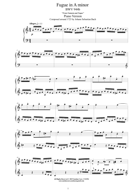 Bach Fugues Piano Scores
