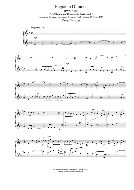 Bach Fugue D minor score pdf