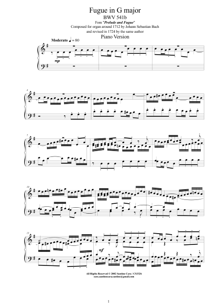 Bach Fugue G major score pdf