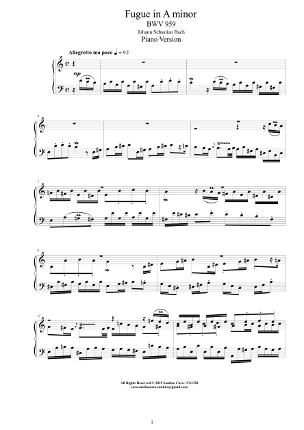 Bach Fugue BWV959 score pdf