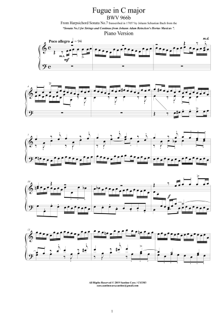Bach Fugue BWV966b score pdf