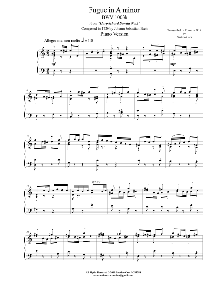Bach Fugue BWV1003b score pdf