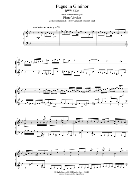 Bach Fugue G minor score pdf