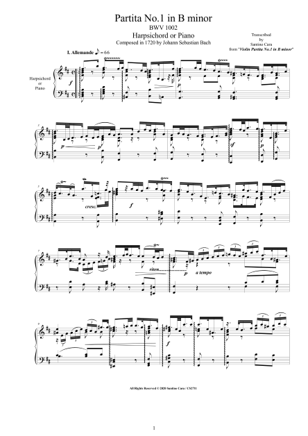 Bach Piano Partita BWV1002 Score pdf