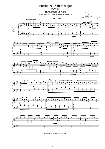 Bach Piano Partita BWV1006 Score pdf