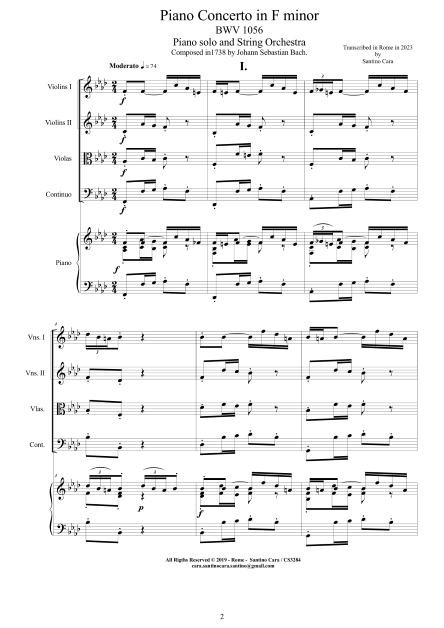 Bach Piano and Orchestra Score BWV1056
