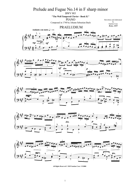 Bach Prelude Fugue BWV883 pdf score