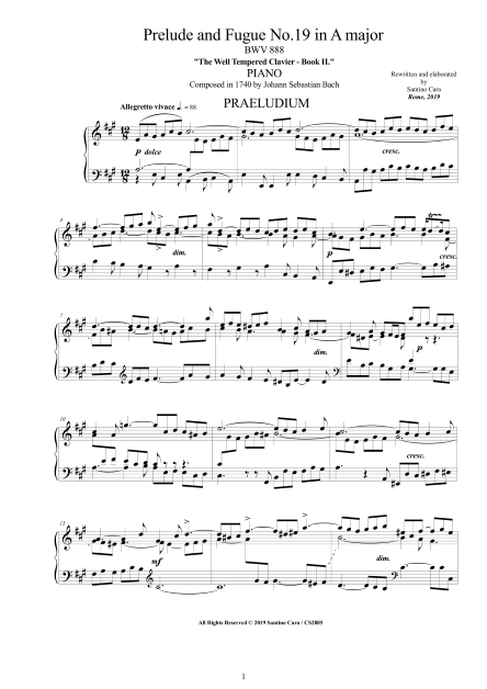 Bach Prelude Fugue BWV888 pdf score