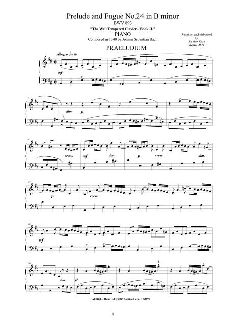 Bach Prelude Fugue BWV893 pdf score