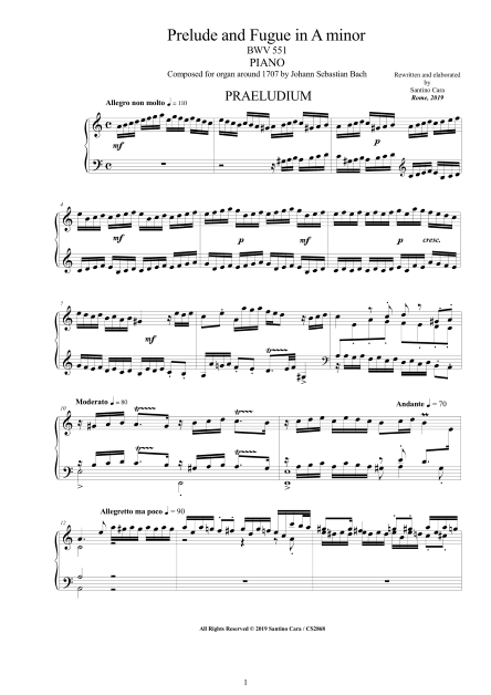 Bach Prelude Fugue BWV551 Score pdf