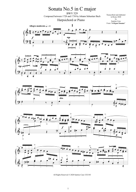 Bach Piano Sonatas BWV529 Score pdf