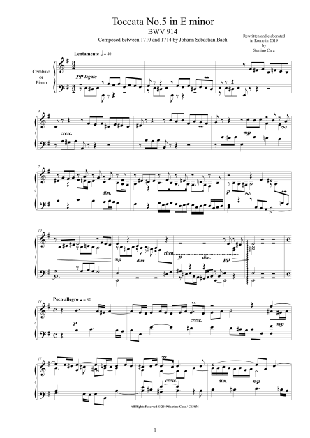 Bach Toccata no5 BWV914 Score pdf
