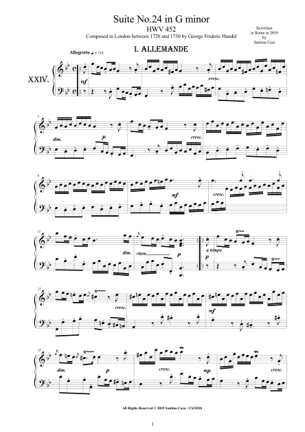 Handel Piano Suite HWV452 Score pdf