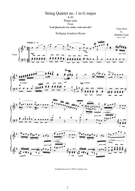 Mozart String Quartet No1 Piano Score