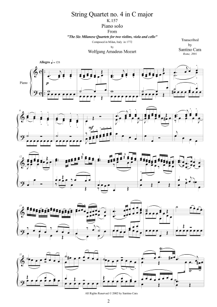 Mozart String Quartet No4 Piano Score