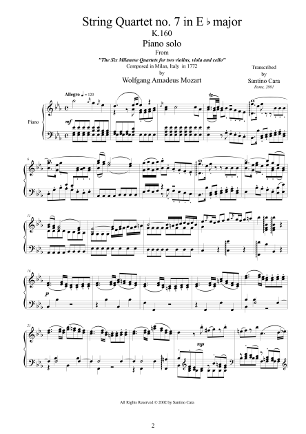 Mozart String Quartet No7 Piano Score