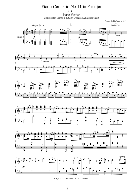Mozart Score Piano Concerto K413