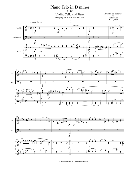 Mozart Piano Trio K442 Score pdf 