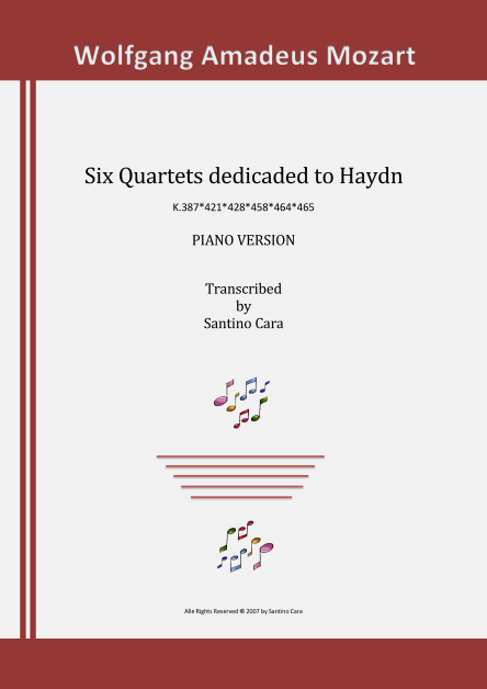 Mozart Six Quartets Haydn Piano Scores