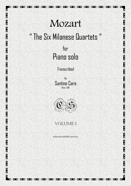 Mozart Six Milanese Quartets Piano scores