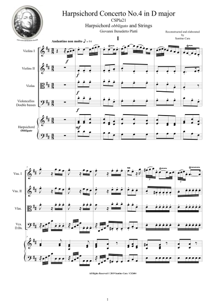 Score Harpsichord Concerto No4 by Platti