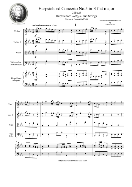 Score Harpsichord Concerto No5 by Platti