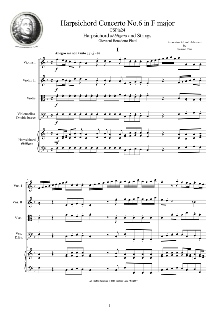 Score Harpsichord Concerto No6 by Platti