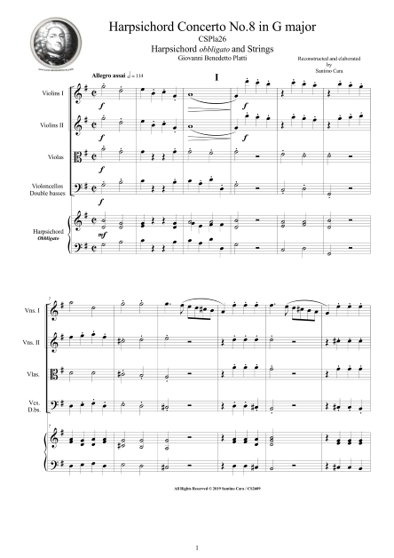 Score Harpsichord Concerto No8 by Platti