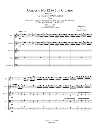 Albinoni Flute Concertos Scores
