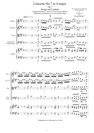 Albinoni Chamber Concerto No7 Score parts