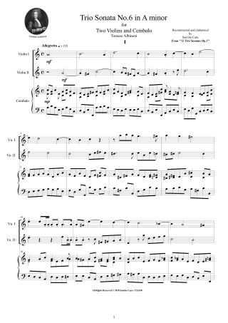 Trio Sonata No6 Score Two Violins and Harpsichord