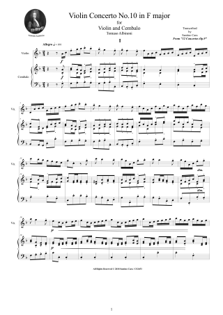 Albinoni Scores Violin and Harpsichord