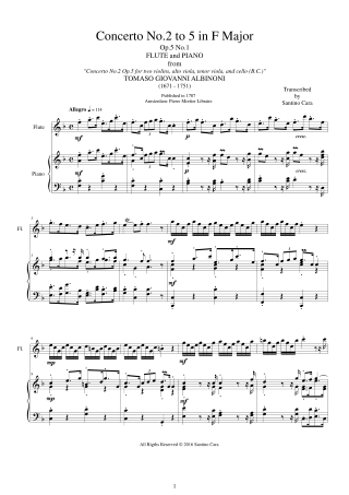 Albinoni Scores Flute Piano