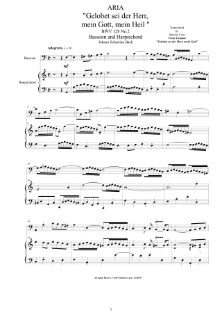 Bach Aria BWV128 No2 score pdf Bassoon and Harpsichord