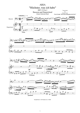 Bach Aria BWV39 No5 score pdf Bassoon and Harpsichord