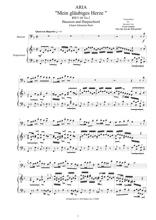 Bach Aria BWV68 No2 score pdf Bassoon and Harpsichord