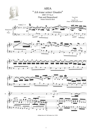 Bach Aria BWV97 score for Flute and harpsichord