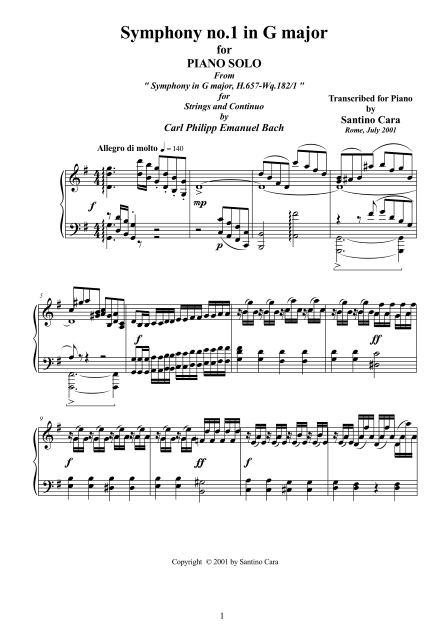 Bach CPE Symphony No1 Piano Score