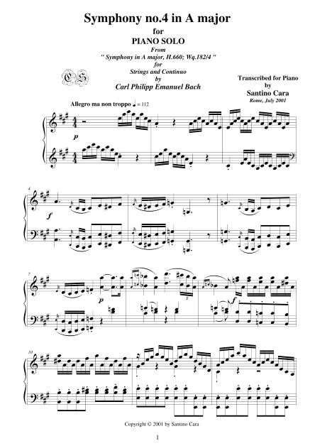 Bach CPE Symphony No4 Piano Score