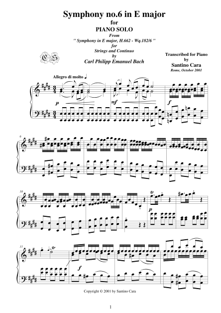 Bach CPE Symphony No6 Piano Score
