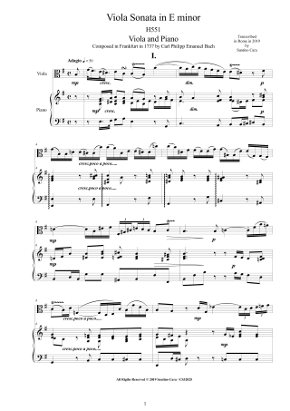 Bach CPE Viola Sonata H551 score pdf