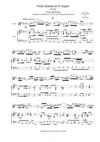 Bach CPE Viola Sonata H550 score pdf